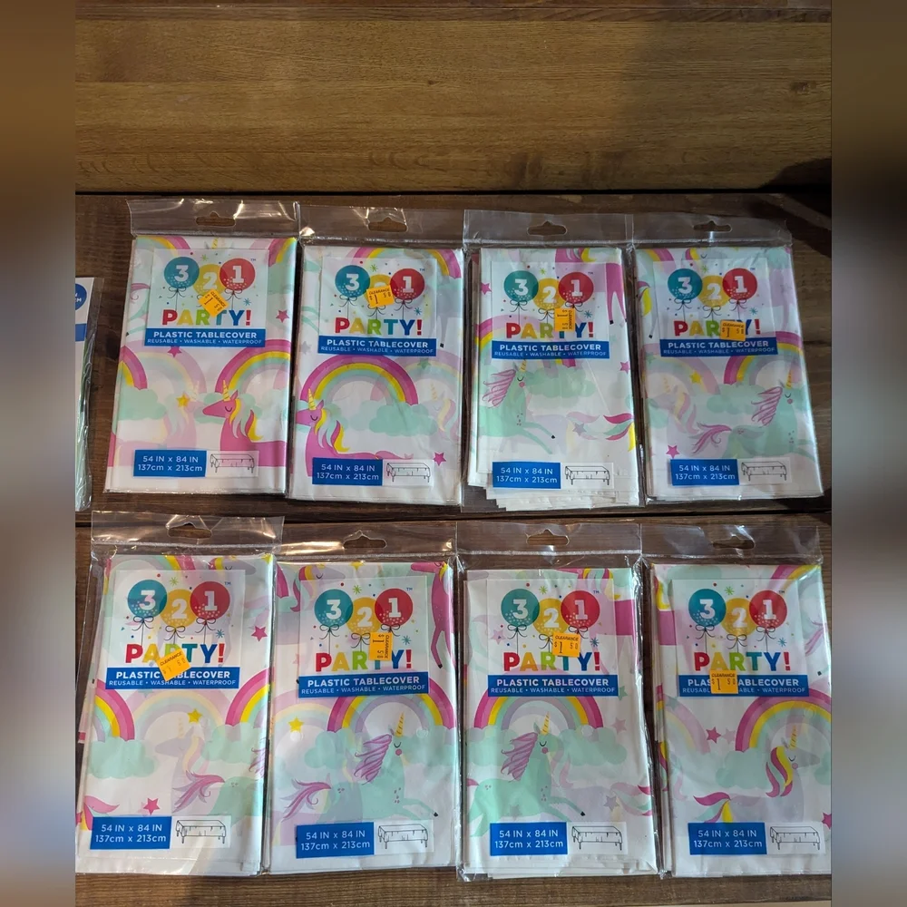 11 PC Unicorn Rainbow Party Supplies, New (Tablecloths,‎ Topper, Balloons)